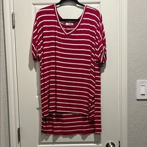 Red and White Striped Short Sleeve Top